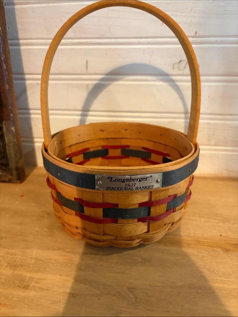 Longaberger Natural Basket with Red and Navy Accents